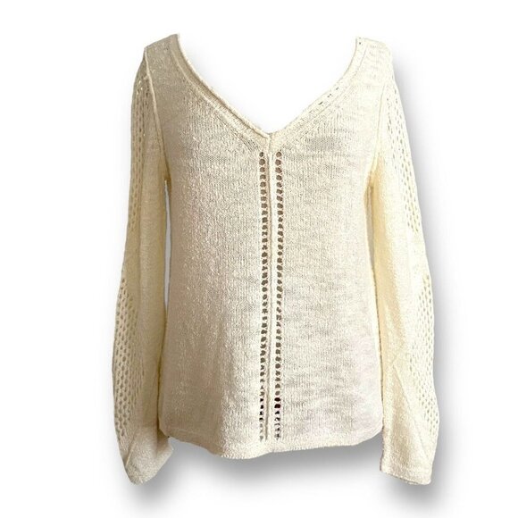 Sundance Womens Open Breeze Pullover Sweater Sz S Cream V-neck Coastal Boho - Picture 2 of 8